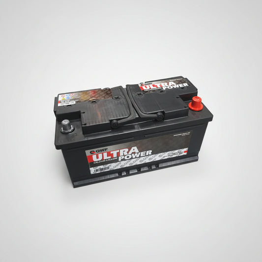 Ultra Power car battery on a white background